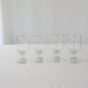Set of 4 Irish Coffee/Wine/Tea Mugs Clear Glass with Gold Rim & Handles Glass's-